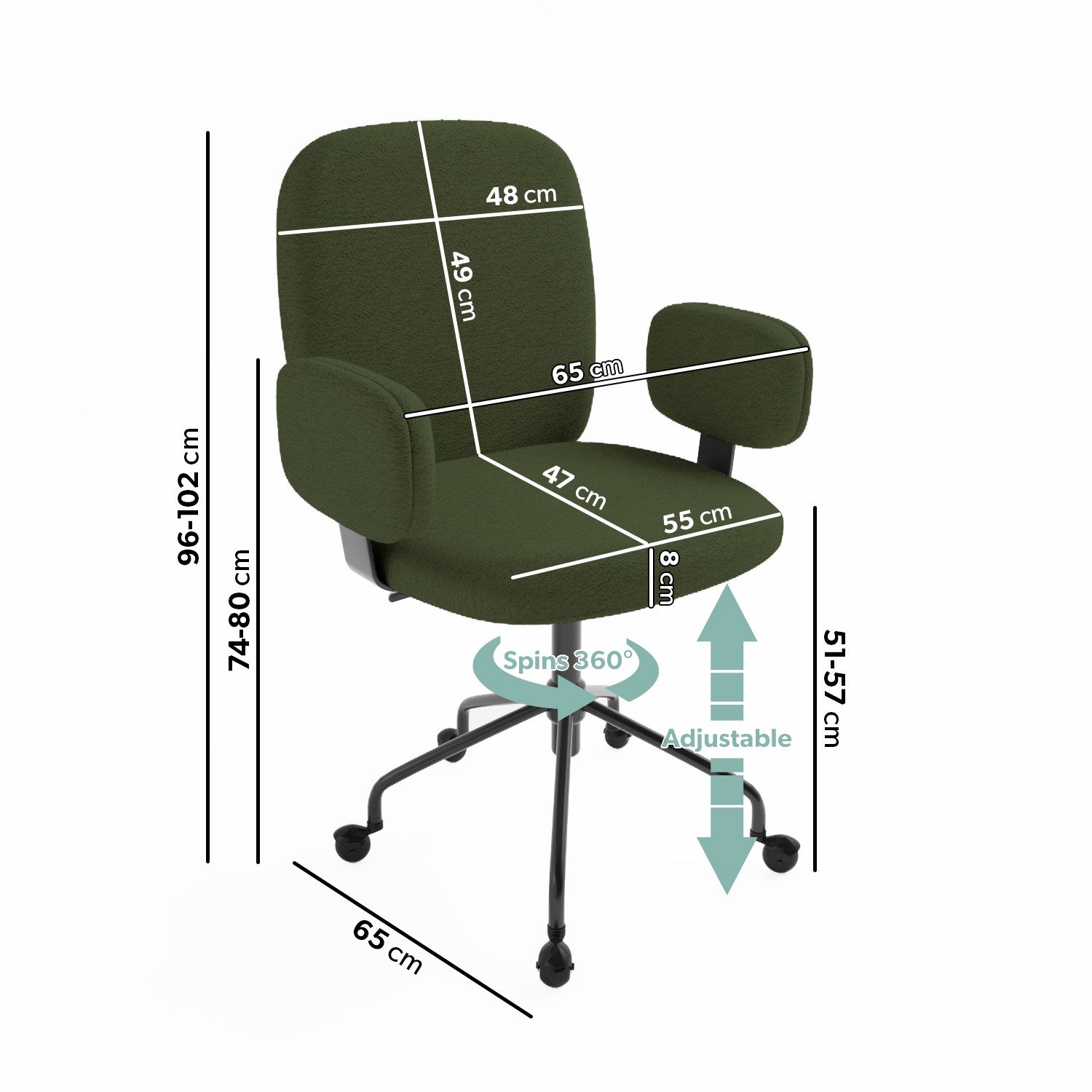 Read more about Green boucle swivel office chair with arms lulu